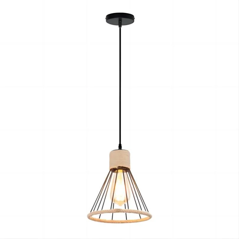 200mm Tapered Hemp Rope Pendant Light in Matte Black (BZP006)