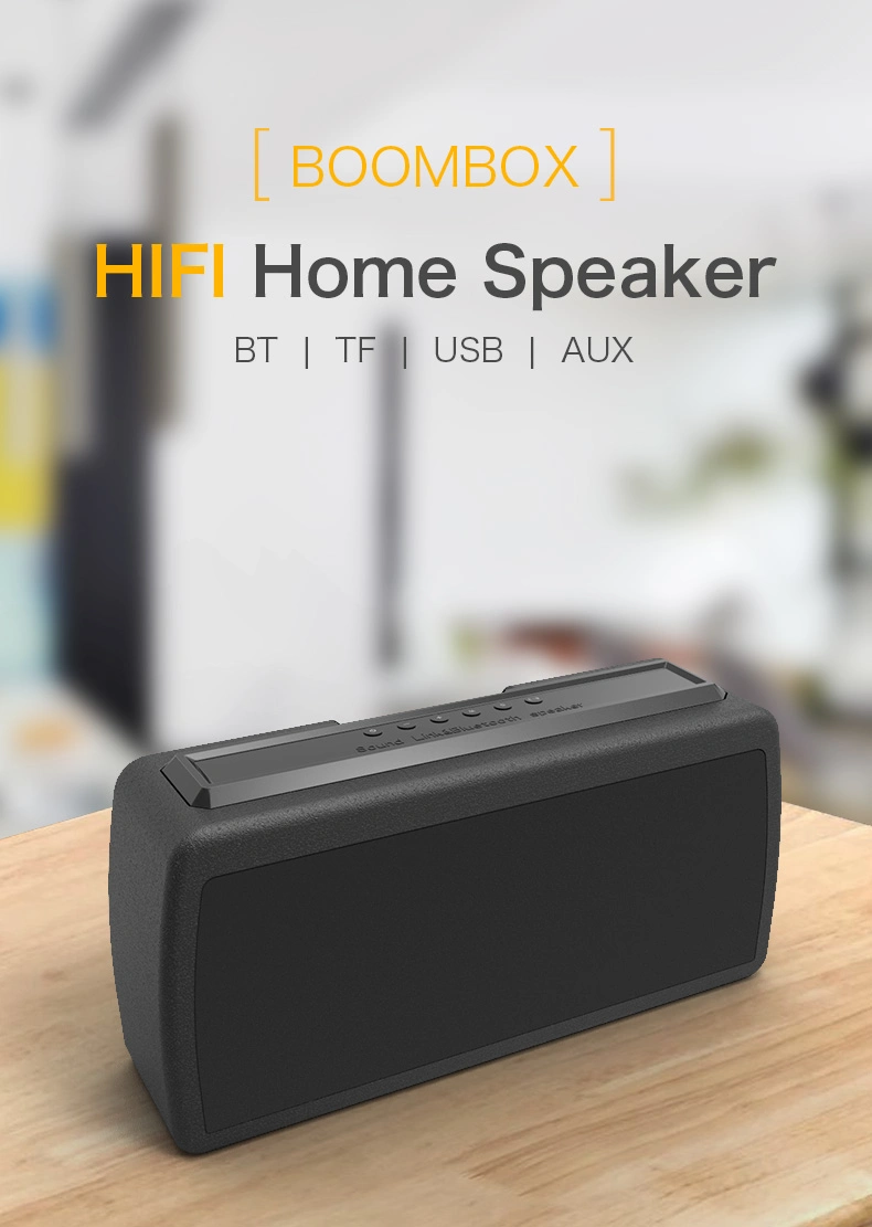 Boombox HiFi Wireless Home dedicado Bt/TF/USB/Aux Subwoofer alto volumen de altavoz de madera