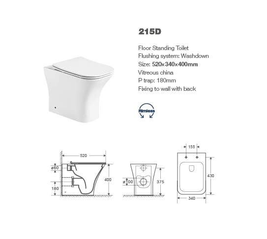 215D Floor Standing Back to Wall Toilet, Toilet Bowl, Wc