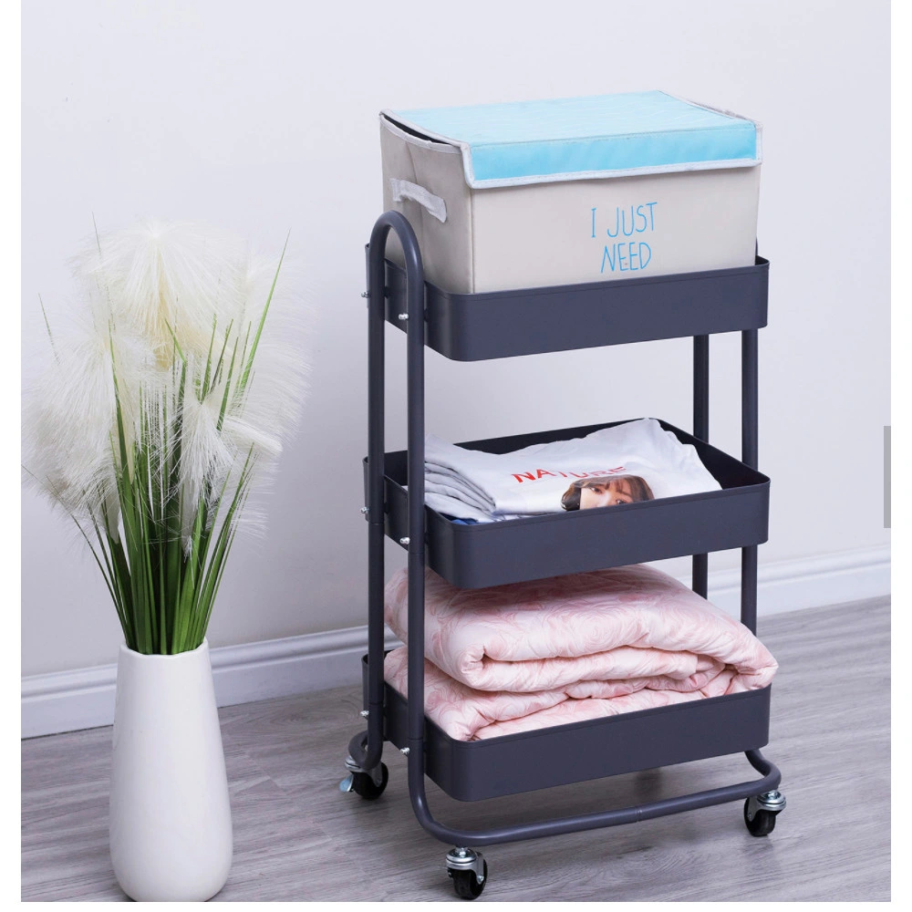 Mobile 3tier Metal Rolling Cart Organizer for Kitchen Bathroom Makeup Trolley Storage with Wheels White Utility Cart with Handle