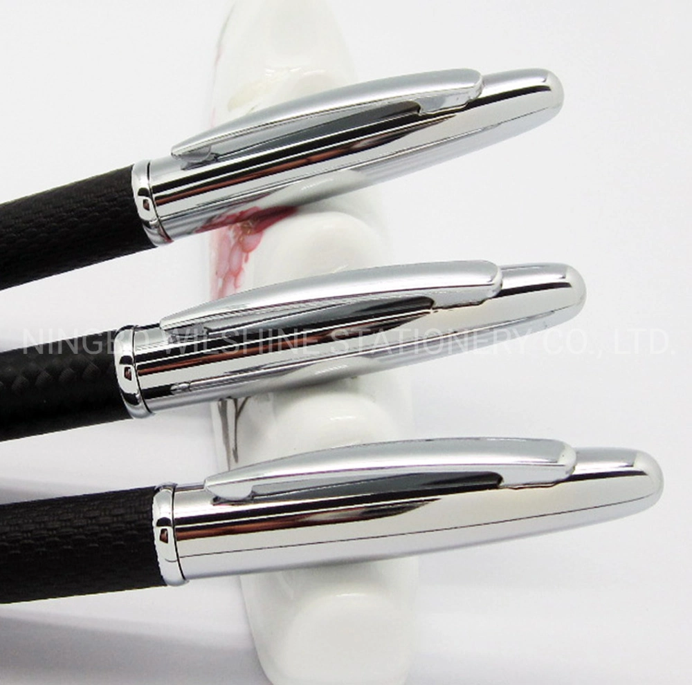 New Design PU Leather Metal Ball Pen with Shiny Cap for Business Gift