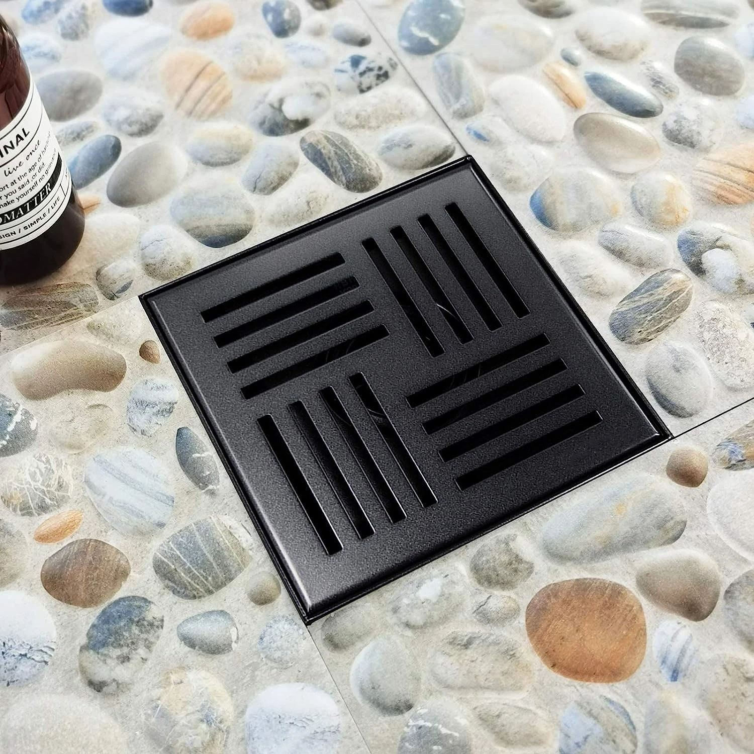 Square Shower Drain Black/304 Stainless Steel with Removable Drain Grate Stainless Drain