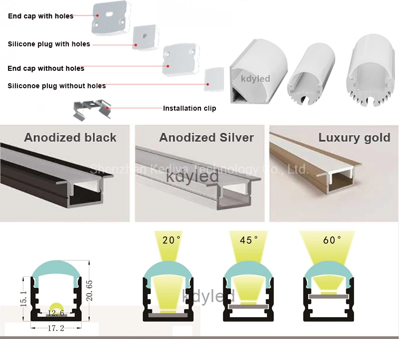 OEM personalizados Perfil de extrusión de aluminio LED luces tiras de perfiles de aluminio personalizado