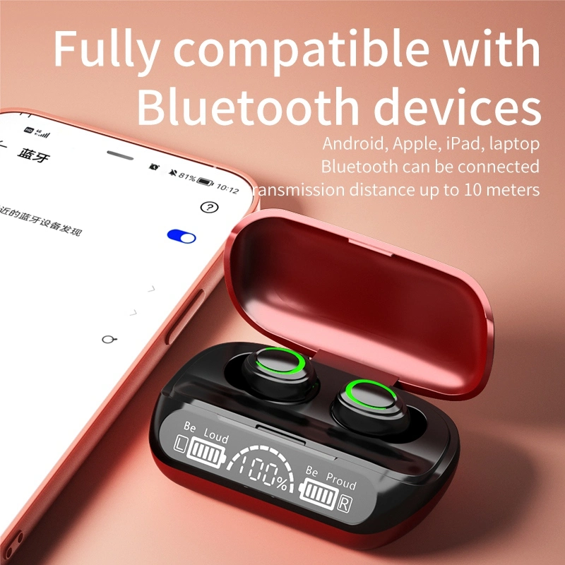 Xg02 LED Digital Display TWS Bluetooth Kopfhörer Touch Control Wasserdicht In-Ear-Sport-Ohrhörer – Rot