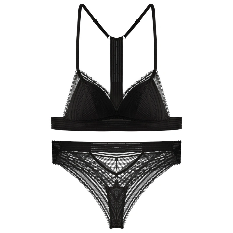 Y-Strap transpirable See-Through Push up mujeres encaje Sexy lencería conjunto