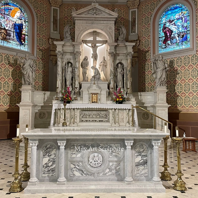 Statue classique en pierre naturelle Maître église haute fabriquée à la main Table à autel en marbre