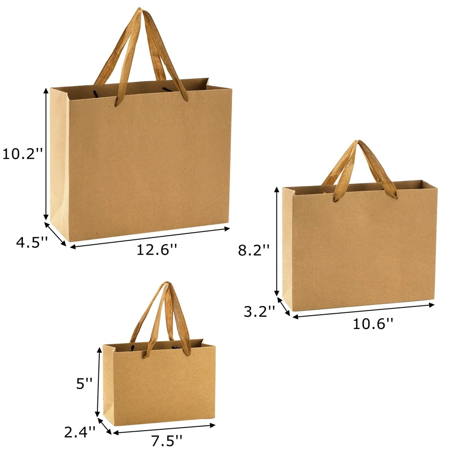 Brown Heavy Duty Kraft Paper Packaging Gift Bags with Handle Bulk Assoorted Recycled Kraft Shopping Retail Merchandise Bags for Birthday Wedding, Graduation