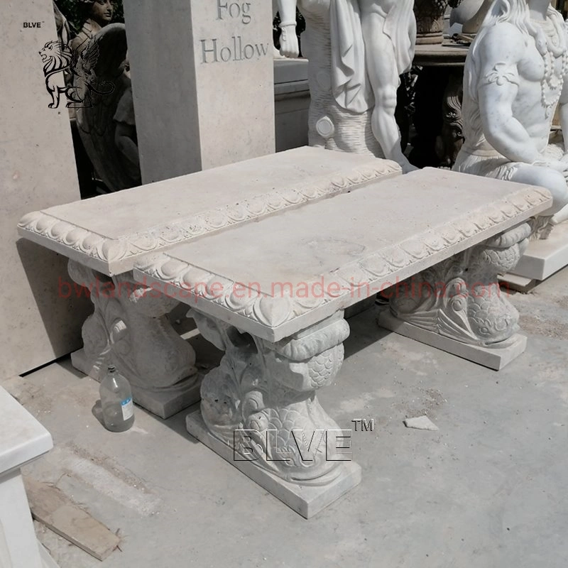 Blve Outdoor Park Cheap Handcarved Natural Stone Stool Garden Marble Bench