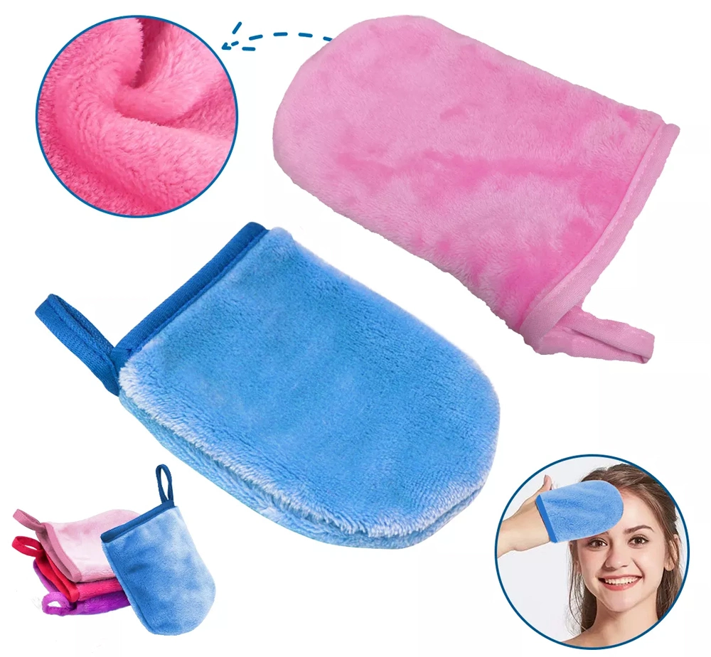 Toalla de maquillaje de microfibra con bolsillo de mano Mujer Limpieza facial paño de maquillaje de microfibra