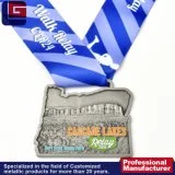 Custom Sport Finisher Silver Medallion Medal with Ribbons