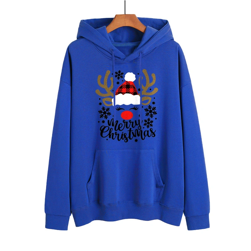 Hot Selling New Christmas Fashion Antler Series Fashion Printing Long-Sleeved Fleece Cotton Sweatshirt Women Lady Loose Tide Hooded Lady Plain Brand Sweater