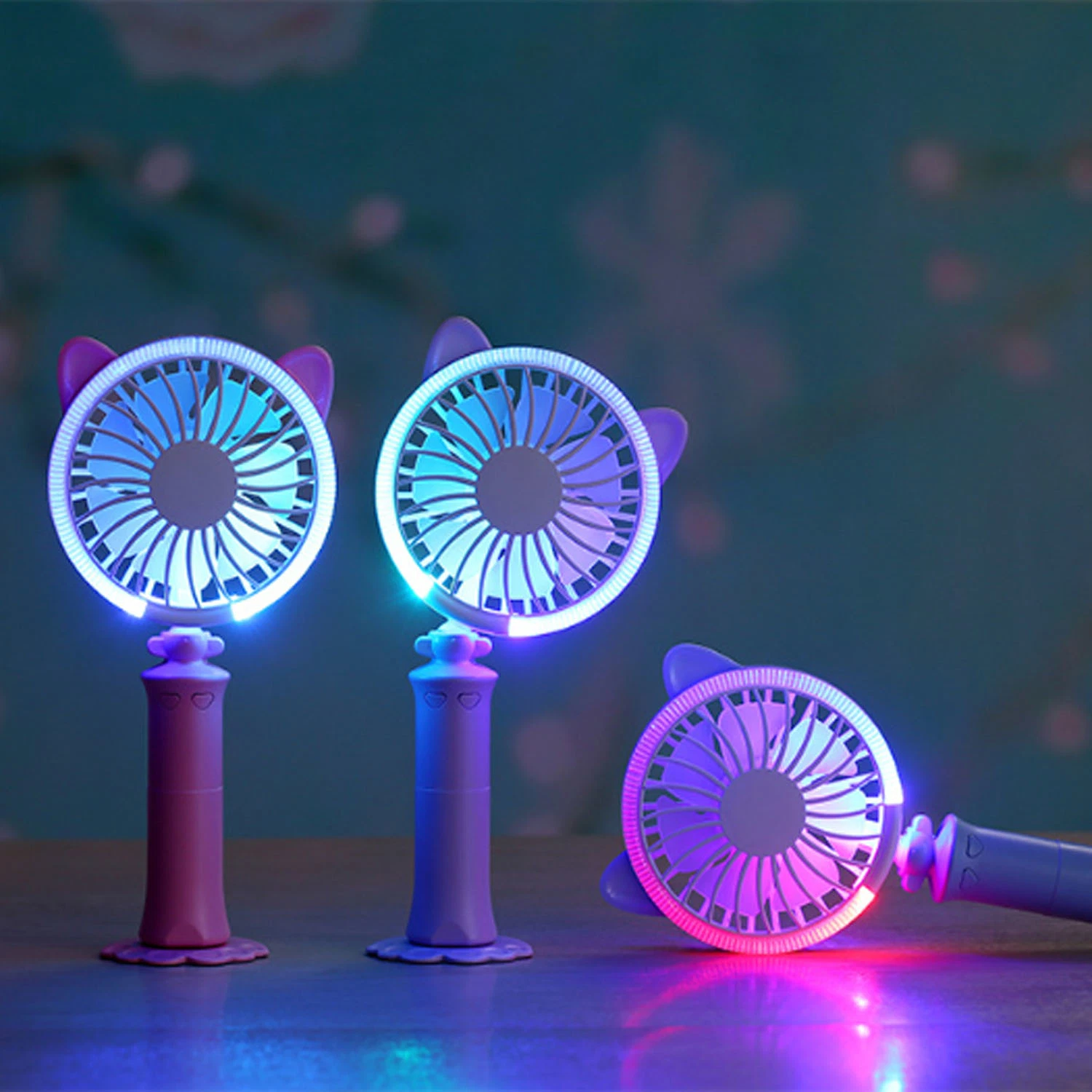 Mini Handheld Fan with LED Night Light USB Rechargeable