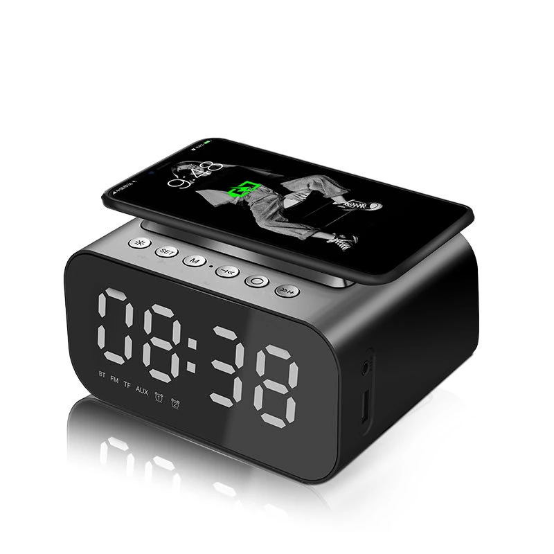 Multifunction Alarm Clock with LED Temperature Display Support Aux Play FM Radio Mobile Phone Wireless Charger