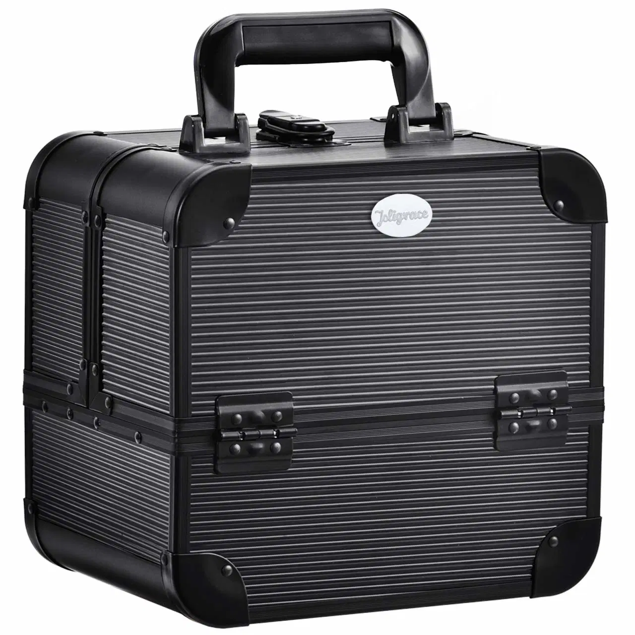 Black Aluminum Cosmetic Case Makeup Case with Trays Beauty Case