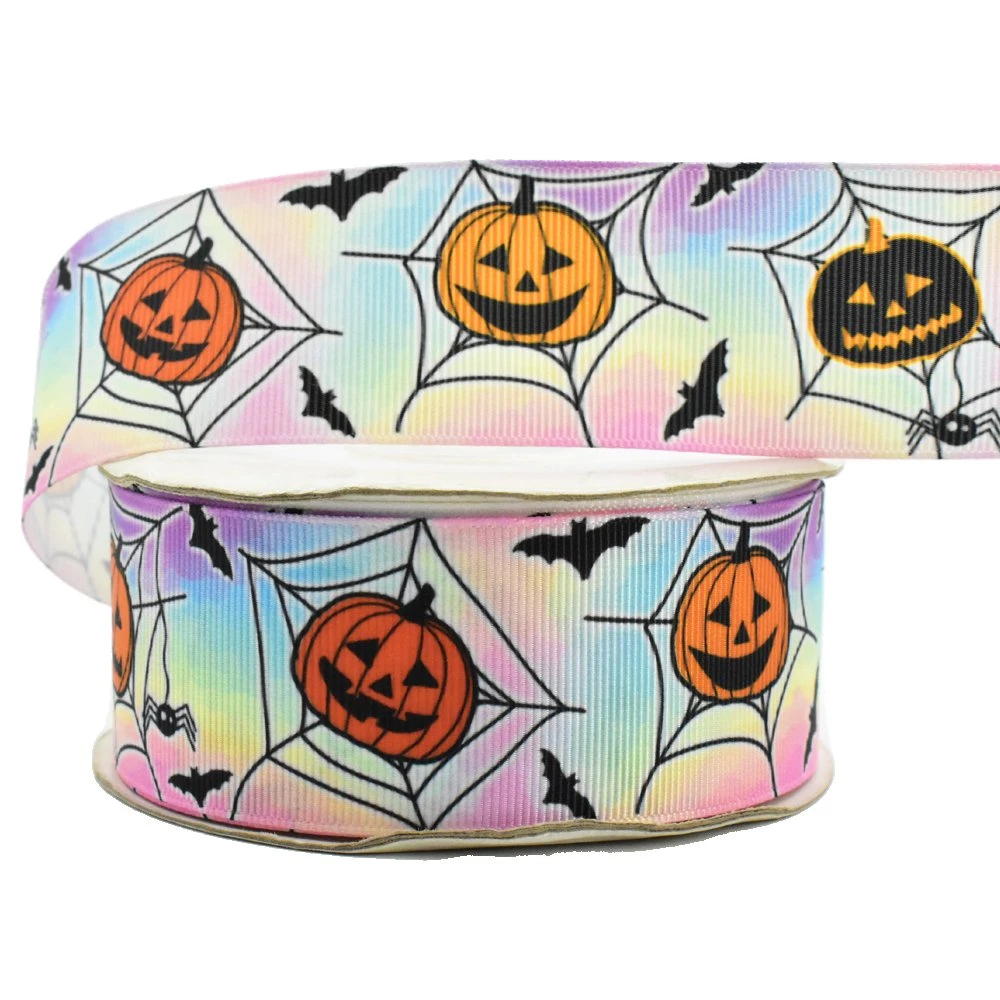 La transferencia de calor imprime Grosgrain cinta de opciones de transferencia de calor Pumpink Halloween manualidades diseños coloridos personajes para el cabello Accesorios de Cabello Bowsdiy