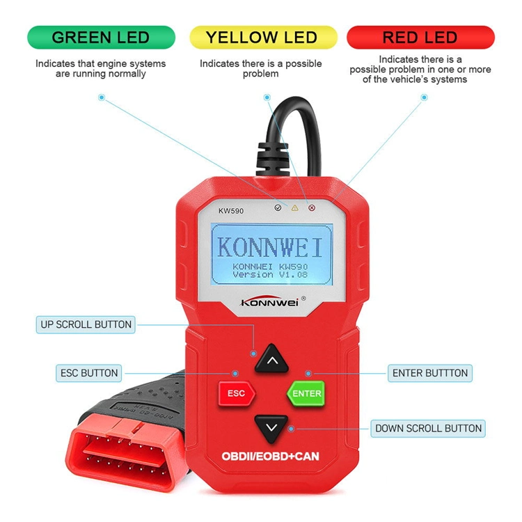 Konnwei KW590 de diagnostiquer les problèmes de lecteur OBD2 Voiture Lecteur de code de diagnostic automatique des outils pour le 12V de l'essence, les véhicules Diesel 7 langues