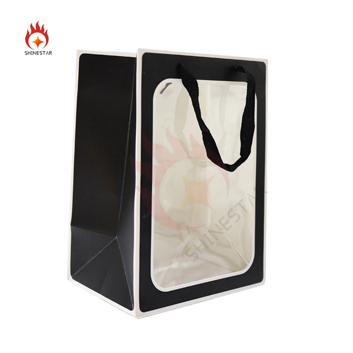 Cadeau Noir gros vêtements Shopping blanc emballage transparent PVC portable Sac d'emballage en papier avec fenêtre transparente