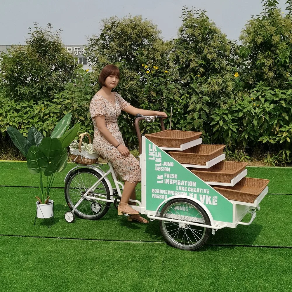 Populares la venta ambulante de alimentos carro remolque Venta móvil carrito de helados en bicicleta de flores