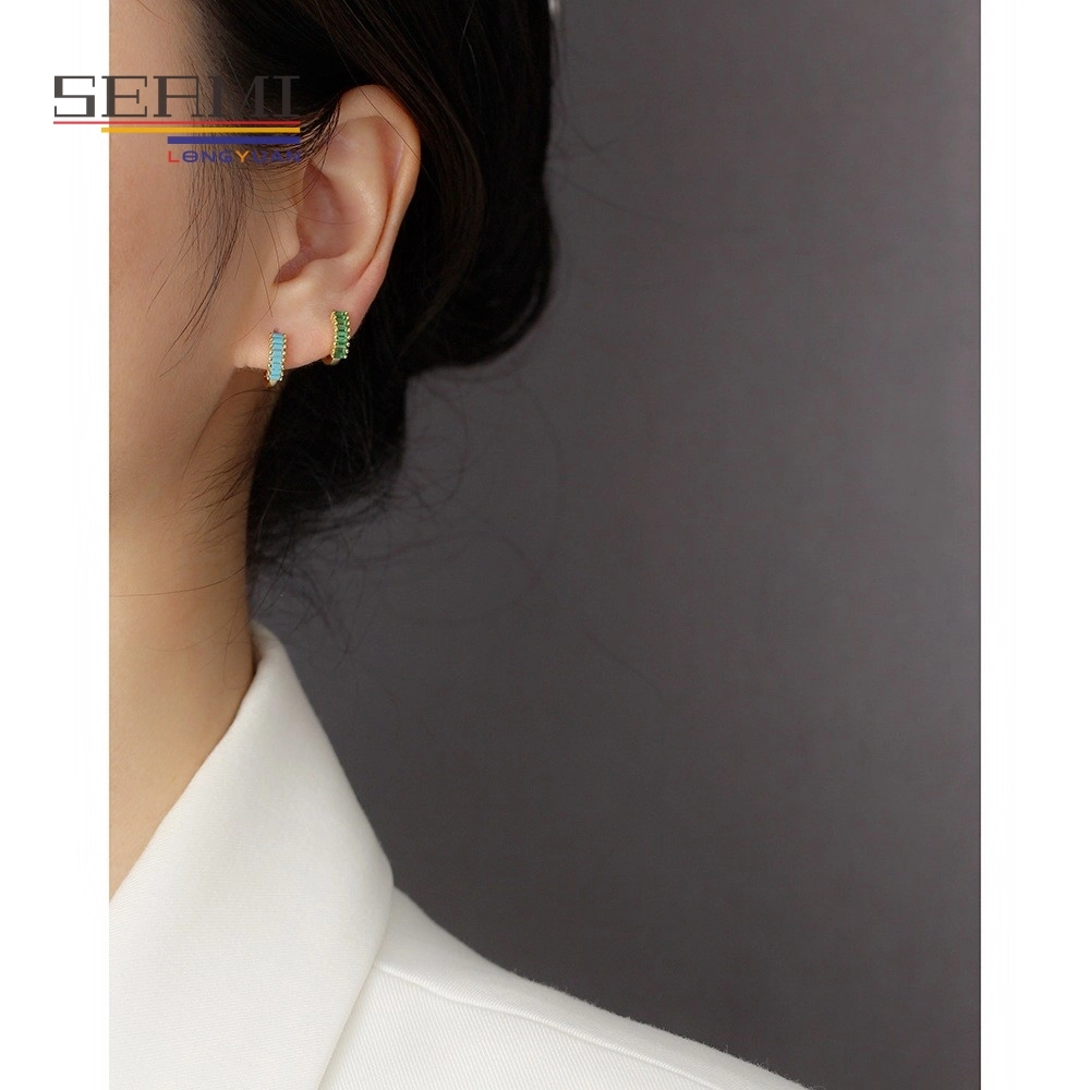 S925 Sterling Silver Studded Earrings Rectangular Zircon Ear Buckle