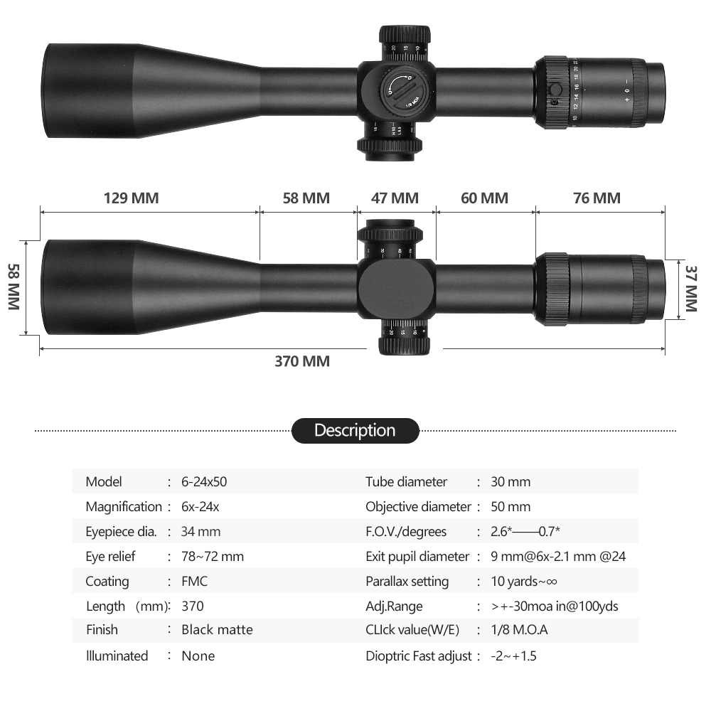 Spina Optics 6-24X50 FFP Mighty Sight ausgezeichnete Klarheit und Helligkeit 30mm Umfang der Schlauchjagd