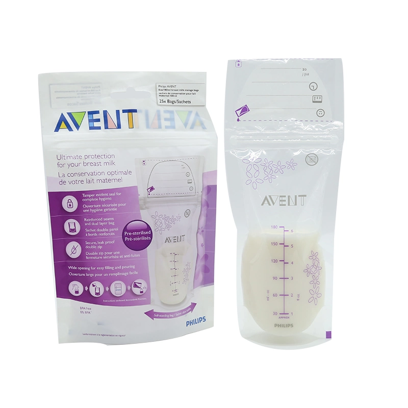 OEM Pet/PE Double Zipper Breast Milk Storage Bags with Your Printing