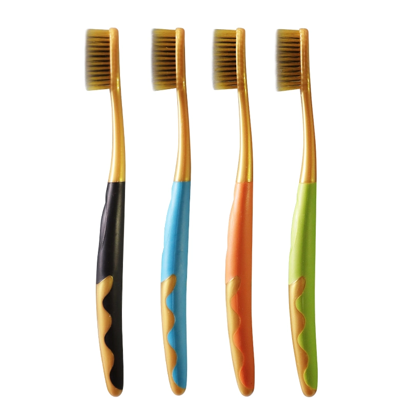Rendimiento de alta calidad/alto costo de cerdas suaves Cepillo de limpieza interdental con Golden Mango de caucho cepillo de dientes adultos