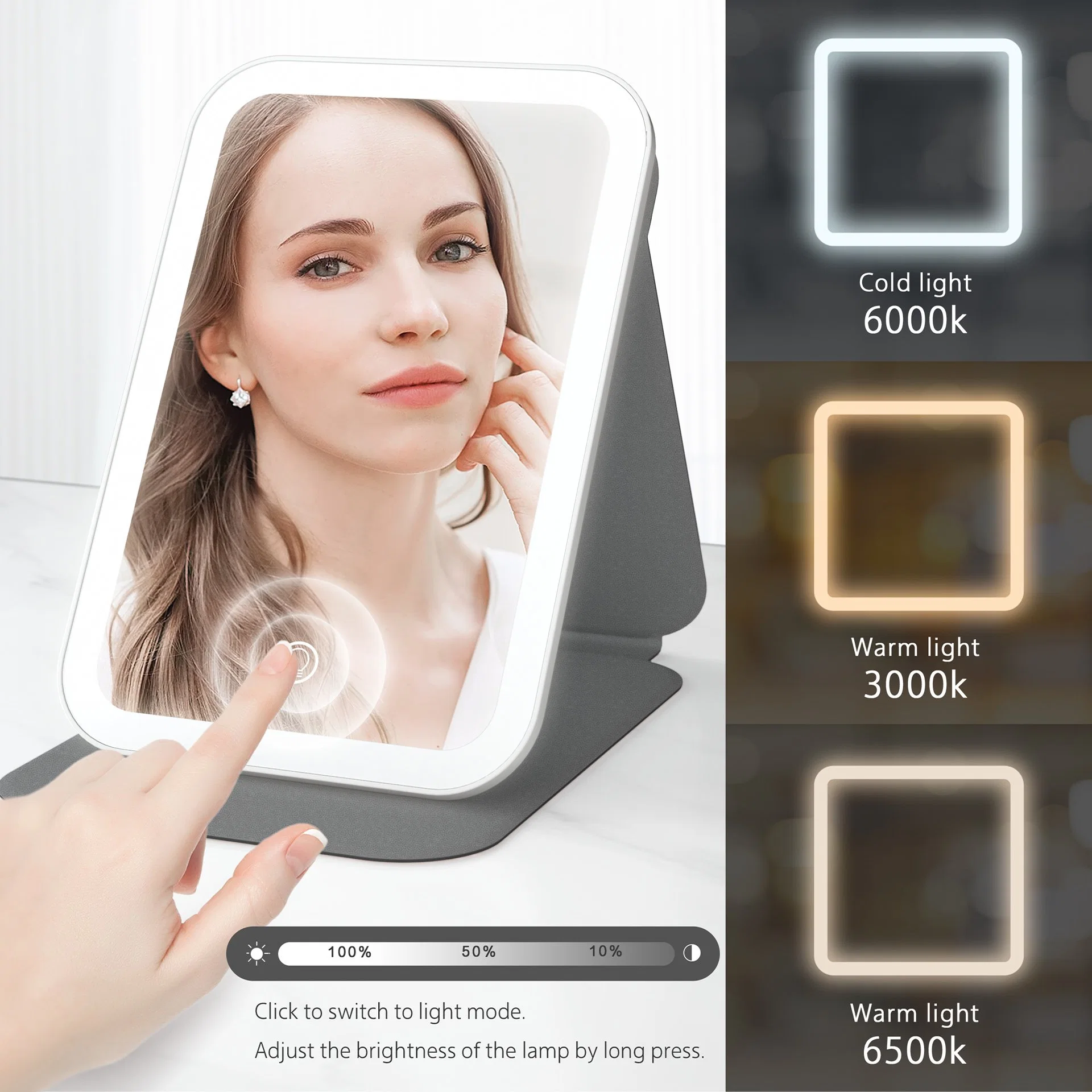 جديد Smart Mirror Super Thin Travel Portable Vanity Desk Makeup مرآة مع إضاءة قابلة للإضاءة