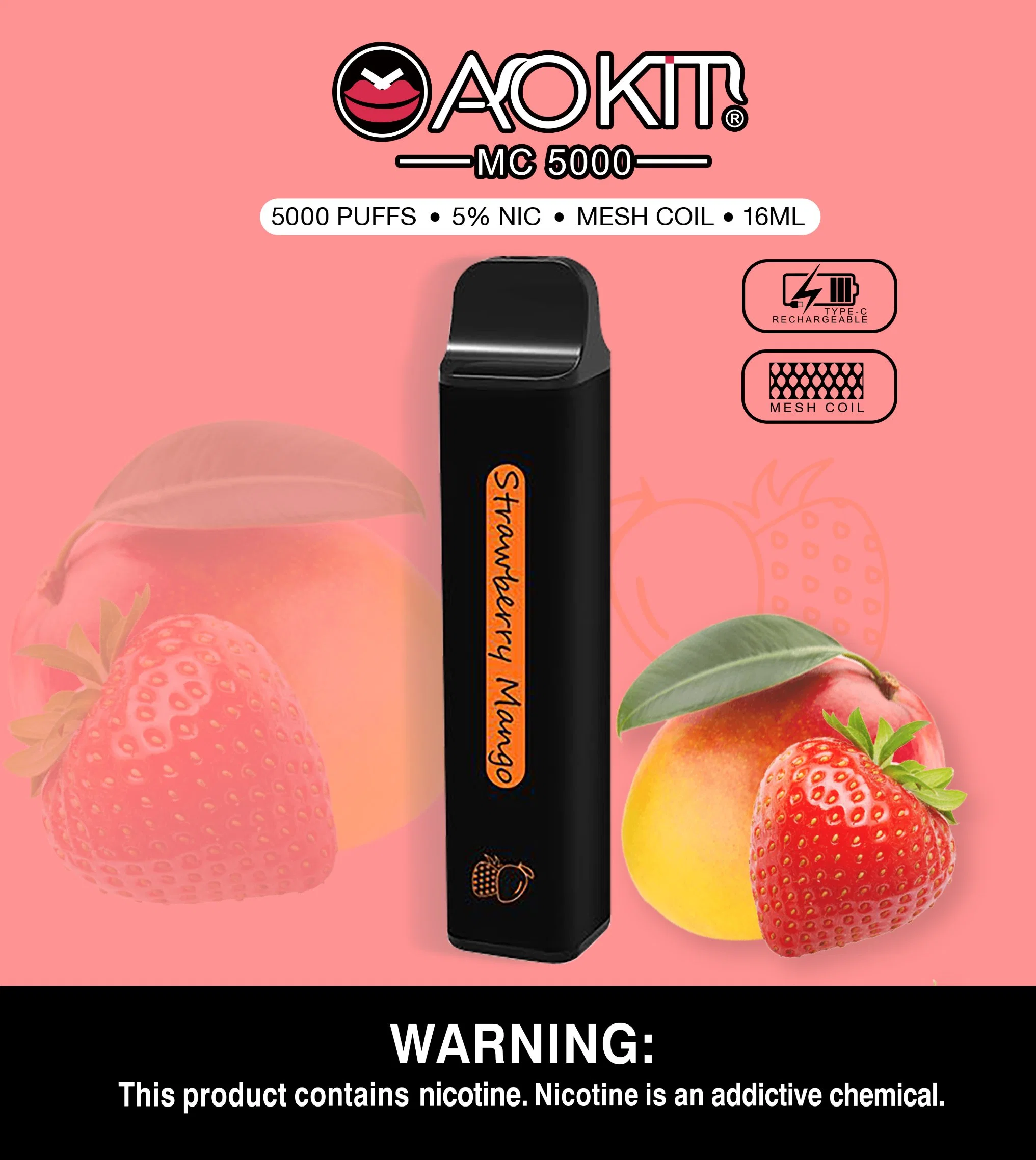 الجملة 5000 أطواق Vape القلم Aokit Mc Disposable صحة إلكترونية السجائر