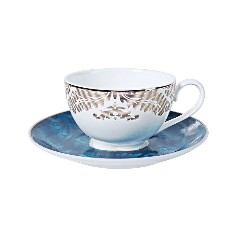 Royal Blue Porcelain Bone China Tea Cup Set with Saucer for Cafe
