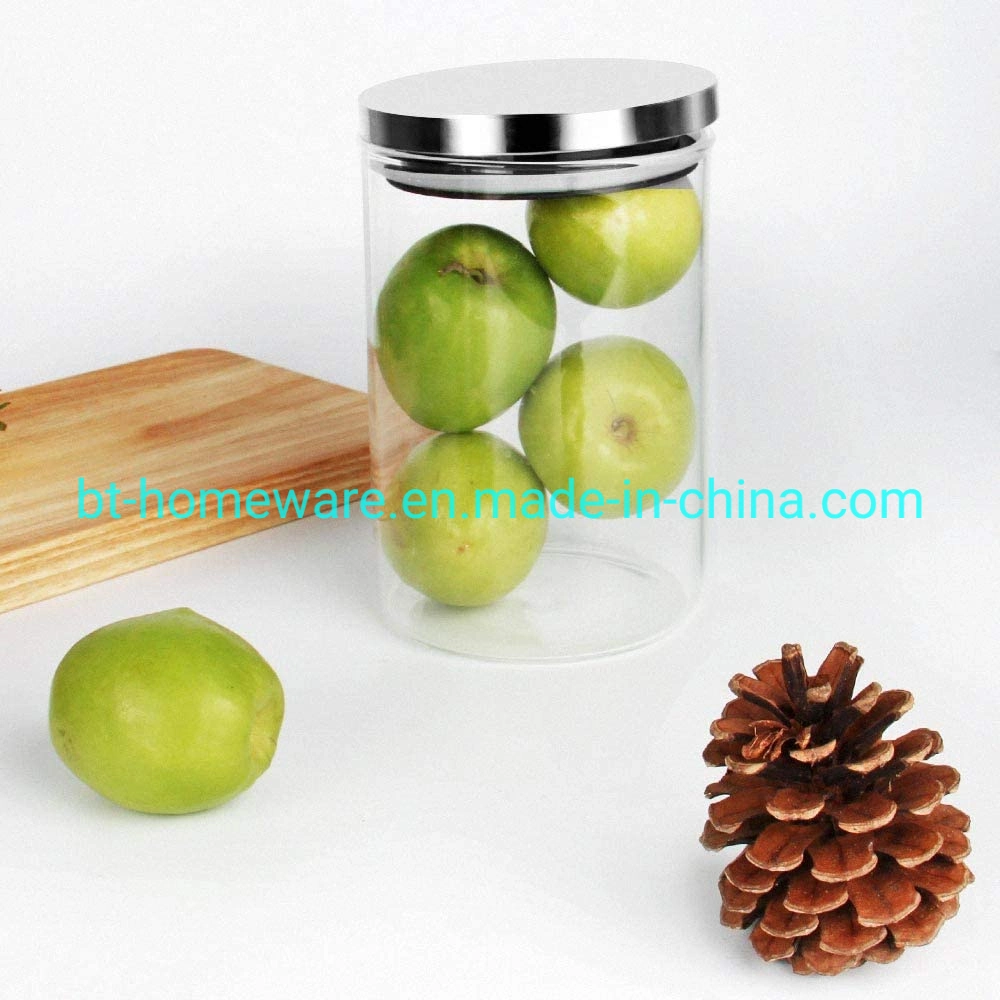 Glass Food Storage Container Can with Stainless Steel Lid