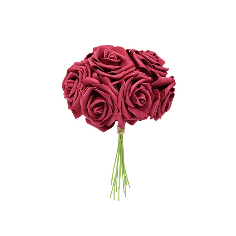 Rose Flores artificiais com aparência real deixa de haste de Rosas de espuma para buquês de casamento festa Centerpieces bricolage decoração doméstica