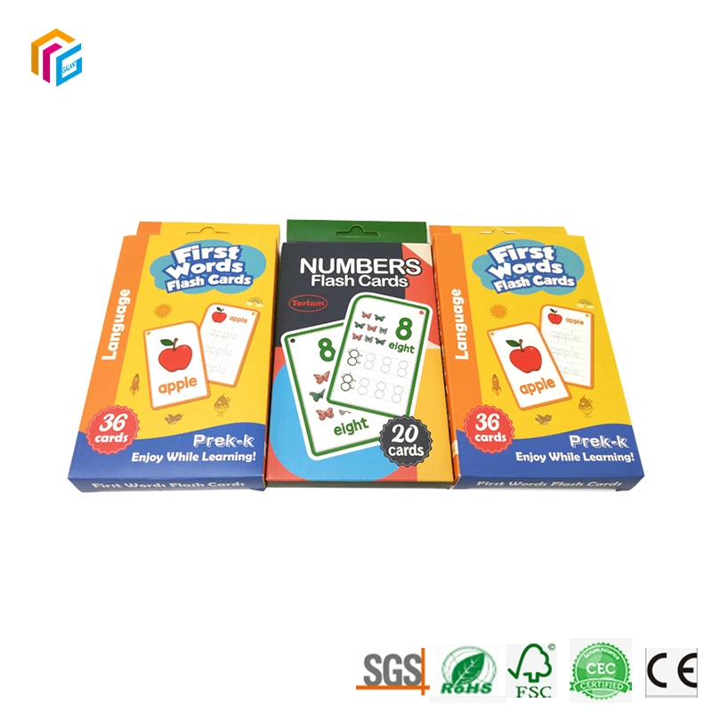 Paquete de Caja de papel OEM impresión personalizada para la Educación Flash Card jugando cartas de cubierta