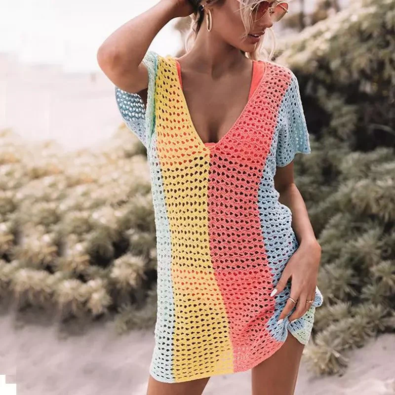 New Women Beachwear V-Neck Ladies Beach Dress Spandex Fabric Beachwear