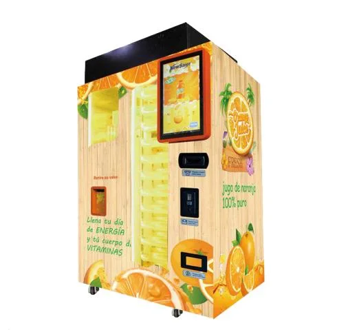 Jus de fruit frais machine distributrice avec paiement en espèces dans le centre commercial pour la vente