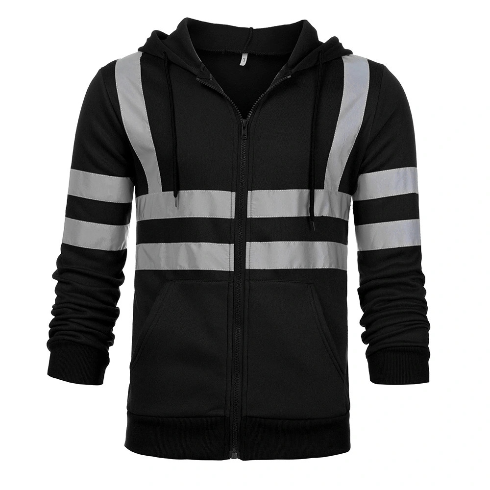 Moderno de corte ajustado 3m grifo reflectante algodón logotipo de poliéster estampado Hombres trabajan Hoodies de Pullover con Zipper