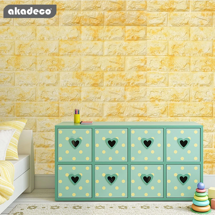 Akadeco Factory Direct Selling Yellow Brick Industrial Wind Simple Self Adhesive Easy to Erase Anti-Fouling Bedroom Simulation 5mm Decorative Wall Paper