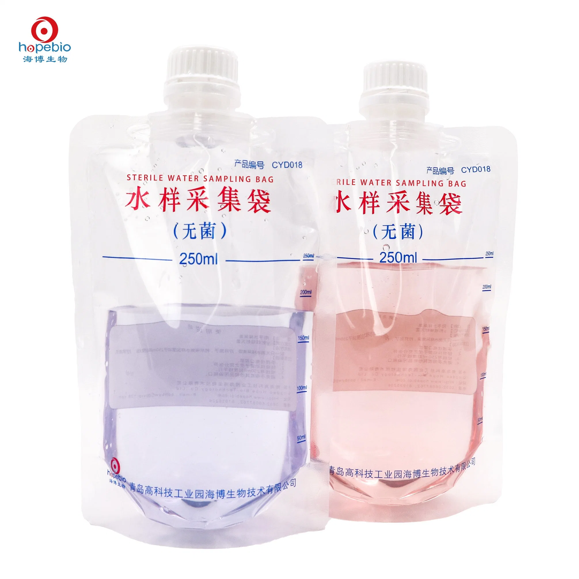 Fabricante profesional de esterilización portátil bolsa transparente descarga Stand up Pouch bolsa de muestras de agua estéril