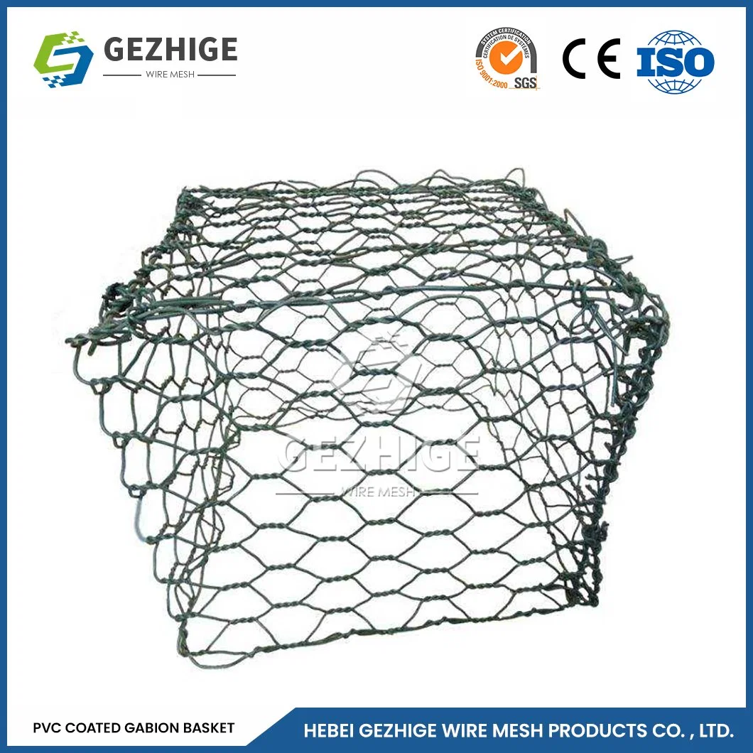 Gezhige 100X120 mm Gabion Metal Wire Factory 2.0-4.0mm Wire Thickness PVC Coated Gabion Stone Cages China 2.0*1.0*1.0 M Decorative Galvanized Gabion Basket