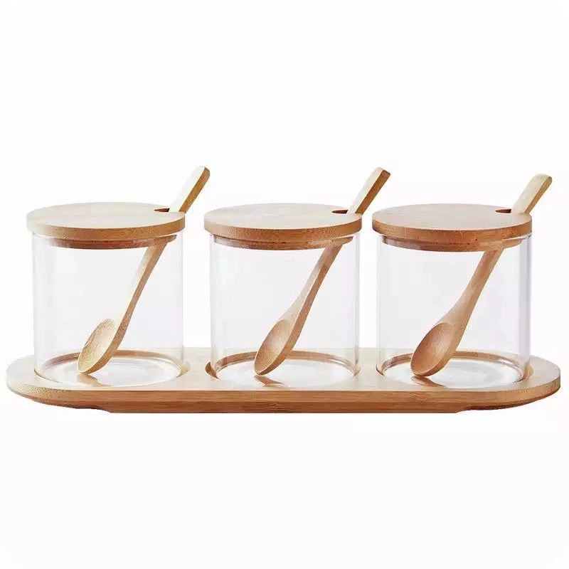 Gewürzglas 3pcs Set mit Bambuslöffel Und Basis