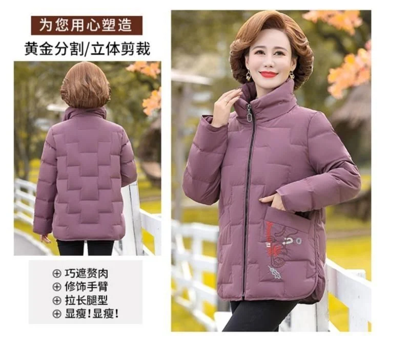 Mamá Middle-Aged invierno corto Down Jacket Middle-Aged mujeres y ancianos chaqueta