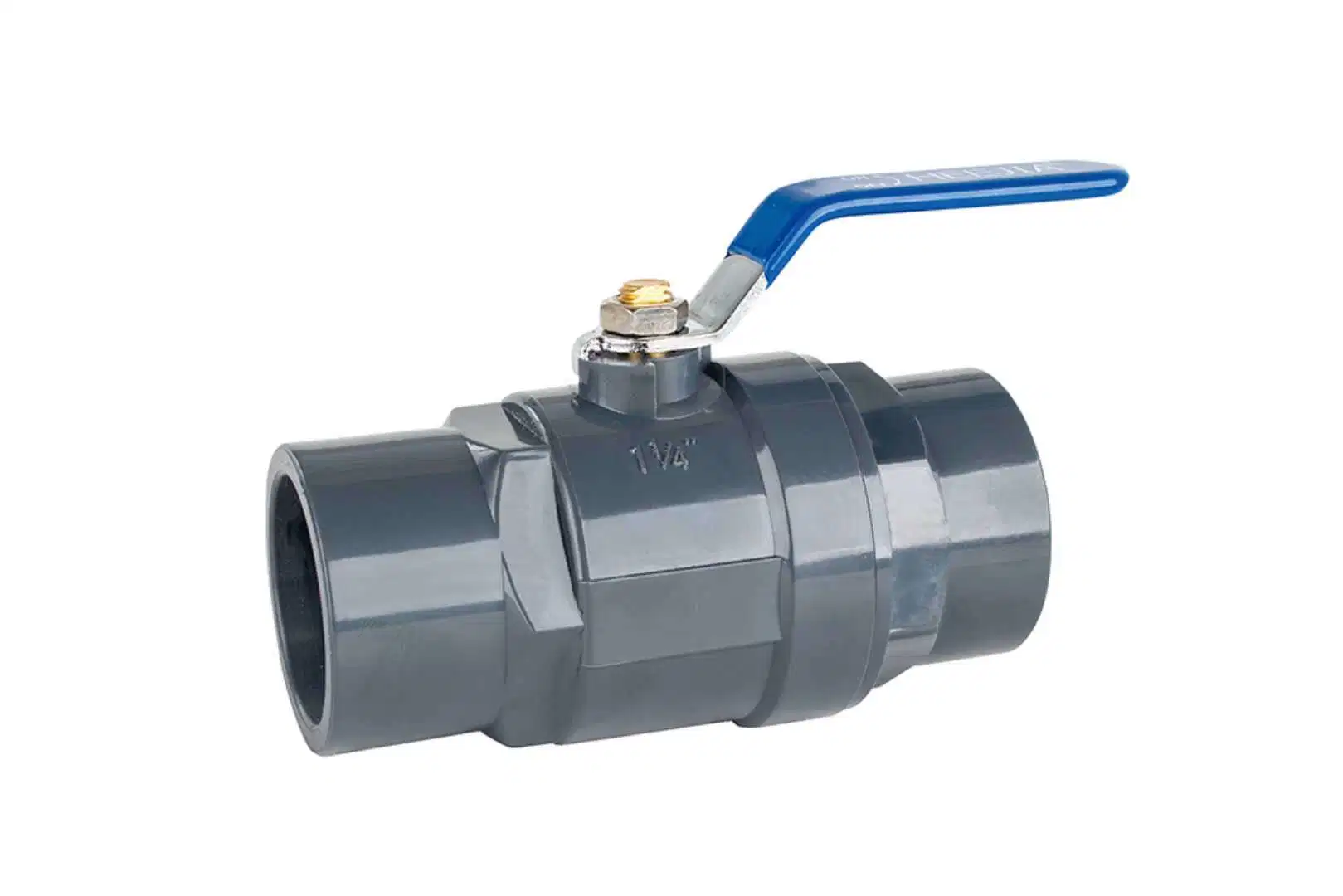 PVC Two Pieces Ball Valve with Red Stainless Steel Handle