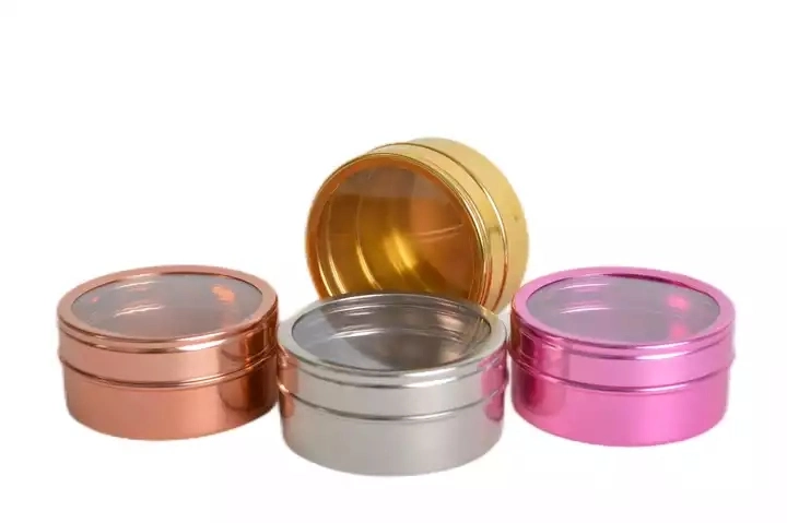 5225kc 40ml Aluminum Round Cosmetic Cream Candy Spice Pill Mint Small Black Metal Mini Tin Boxes with Clear Window