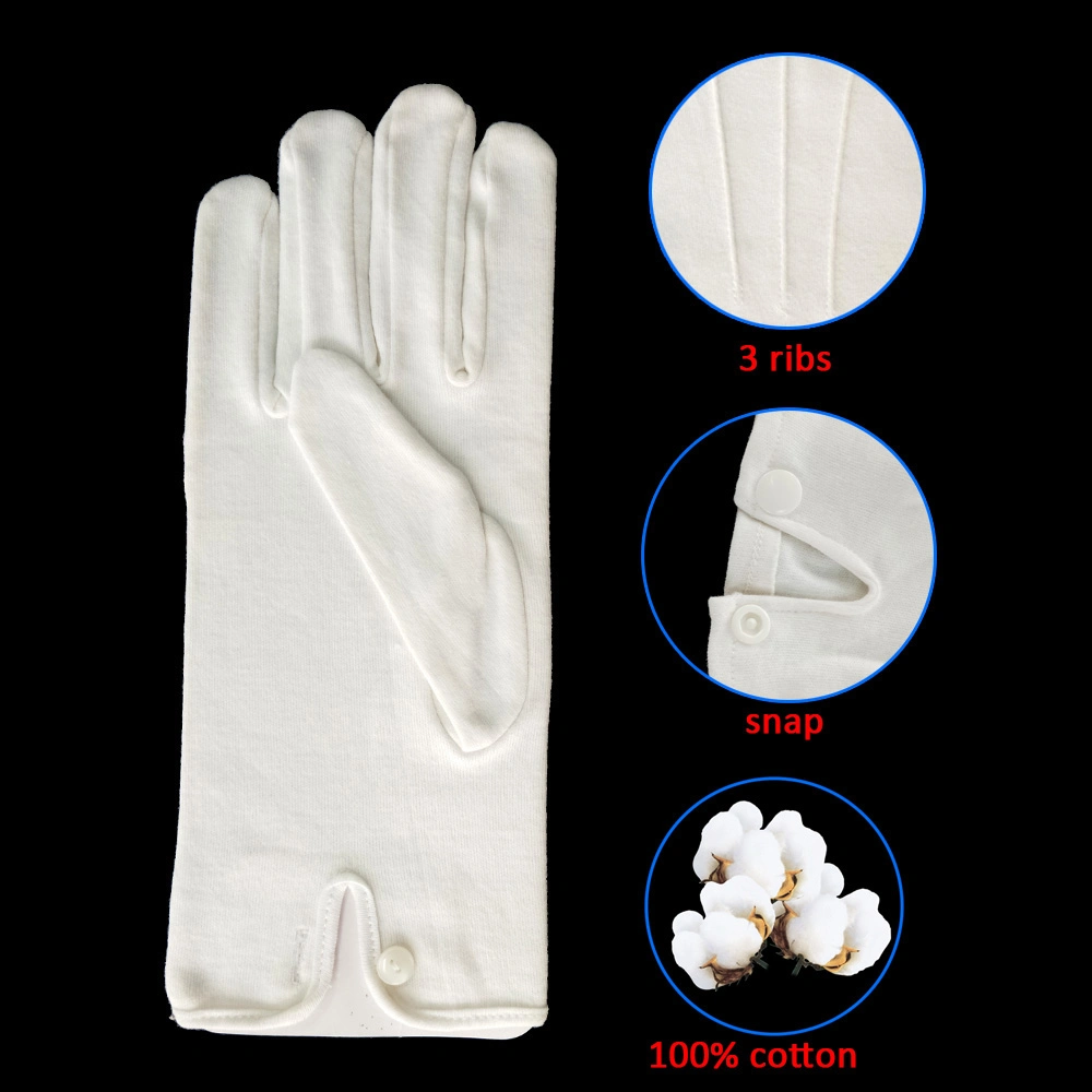 Ceremony Parade Military Band Door Man Guard White Cotton Gloves -Snap Cuff