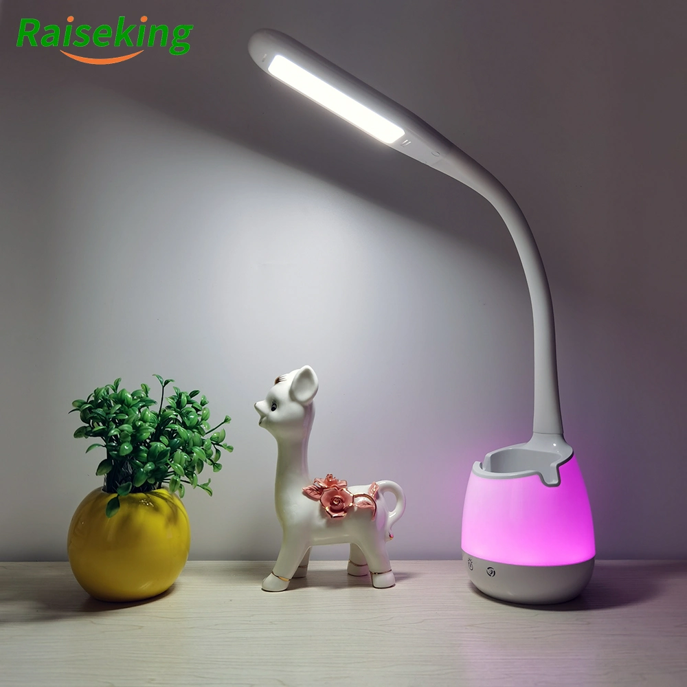 Rechargeable LED Desk Lamp with Pen Holder RGB Color Changing Light, Bedside Table Lamp for Study Reading