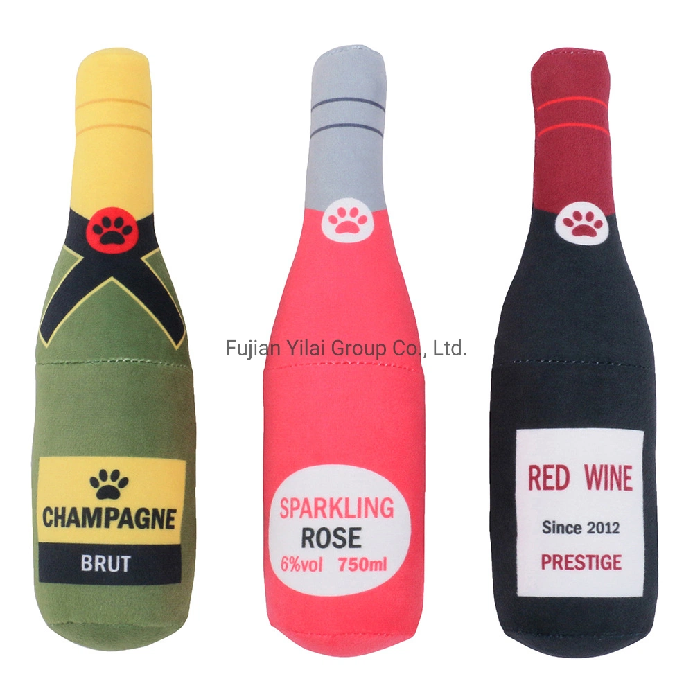 22/27cm Wine Bottle Plush Dog Interactive Toy Pet Chewing Squeaky Dog Toy for Small Medium Large Dogs