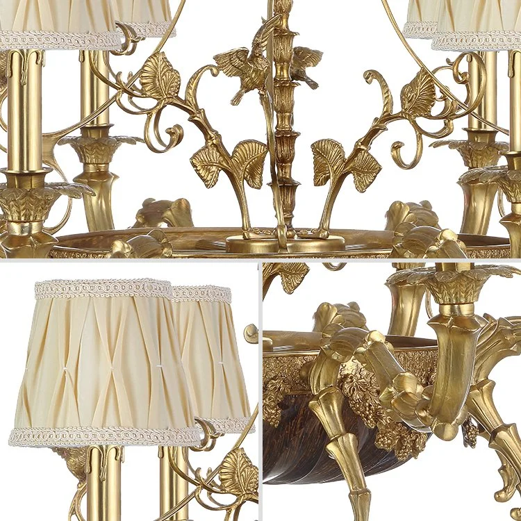 Rendimiento de alta calidad/alto costo buen Precio latón estilo francés antigüedad vidrio ámbar Cubierta y elegante Chandelier de la sala de estar de la sombra de tela