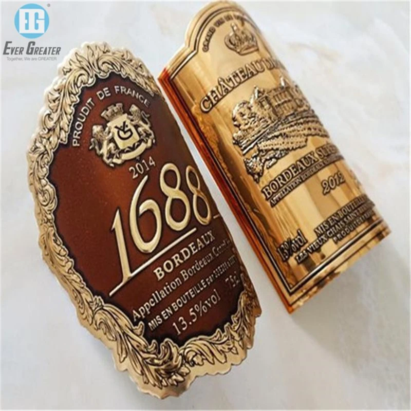 Red Wine Bottle Description Self Adhesive Label Sticker Aluminum Embossed Bottle Label Wine Metal