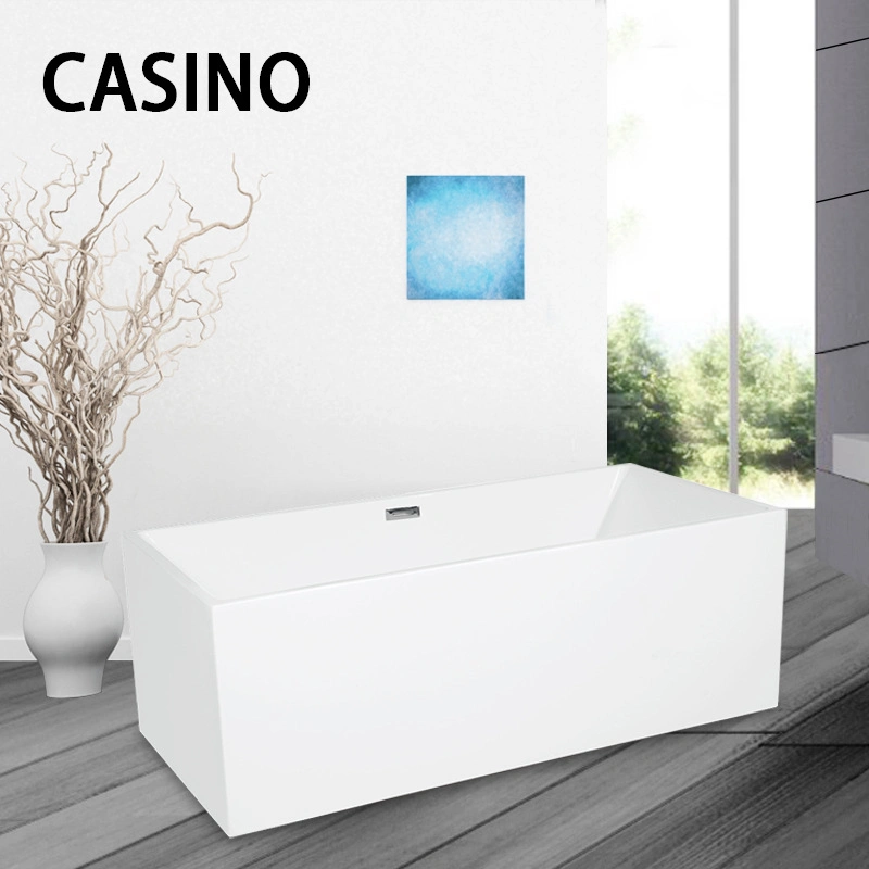 Square Design Baths Tubs Freestanding White Acrylic Bathtub with Drain Stading Bath Mixer