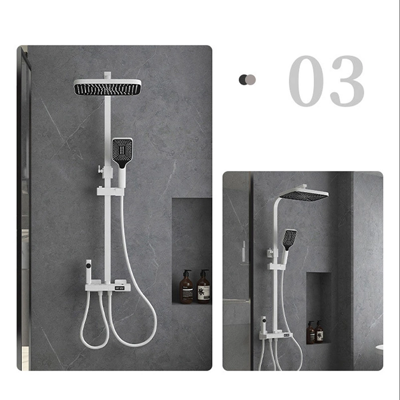 All Copper Constant Temperature Waterfall Pressurized Rain Showerhead Shower Set with Bathroom White Piano Key Digital Display