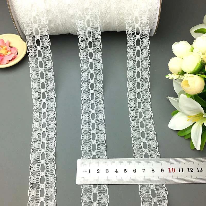 Double Edge Decorative Pattern French Lace Fabric Elastic Stretch Hot Selling Wholesale/Supplier Nylon Embroidery Lace Fabric for Garment Accessories Women Wedding Dress